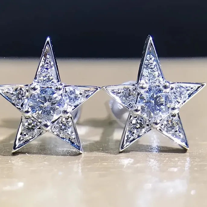 Star Cubic Zirconia Stud Earrings for Women Girls Wedding Party Gift Copper Alloy