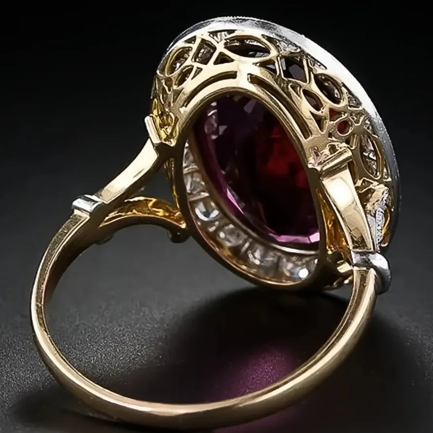 Elegant Women’s Wedding Party Oval Red CZ Two-Tone Brass Ring Gift