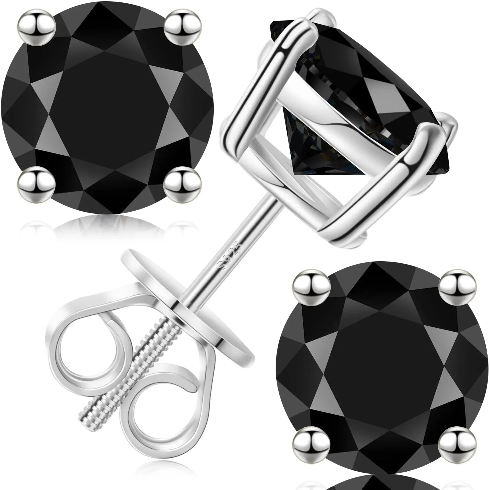 Black Moissanite Stud Earrings S925 Silver 18K Gold Plated Hip Hop Jewelry Men