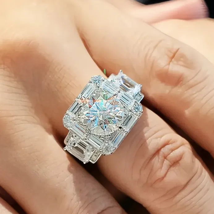 Geometric Square Cubic Zirconia Wedding Engagement Rings Unisex Bands