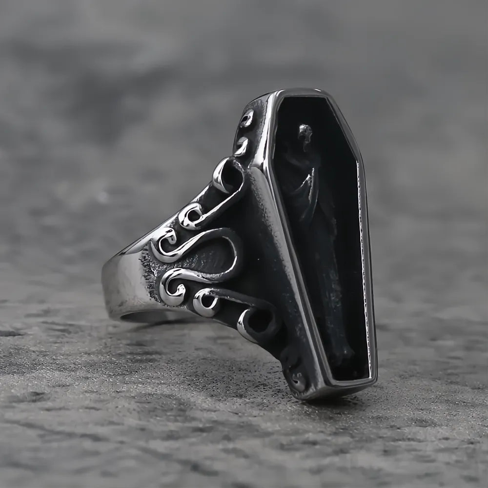 2️⃣ Vampire Skull Ring Black Stainless Steel Punk Gothic Ring Men