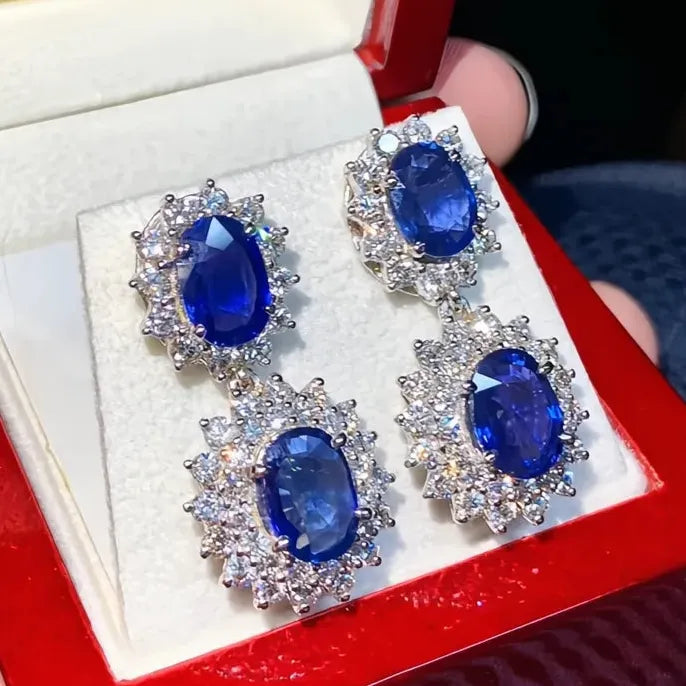 Luxury Blue Cubic Zirconia Geometric Drop Earrings Wedding Engagement Gift