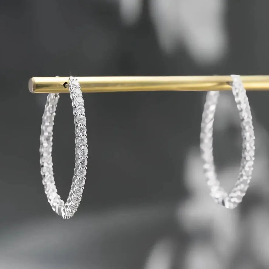 Oval Copper Hoop Earrings with Micro Paved CZ Stones for Wedding Jewelry