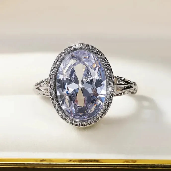 Oval Crystal Cubic Zirconia Wedding Engagement Ring for Women Brass Band