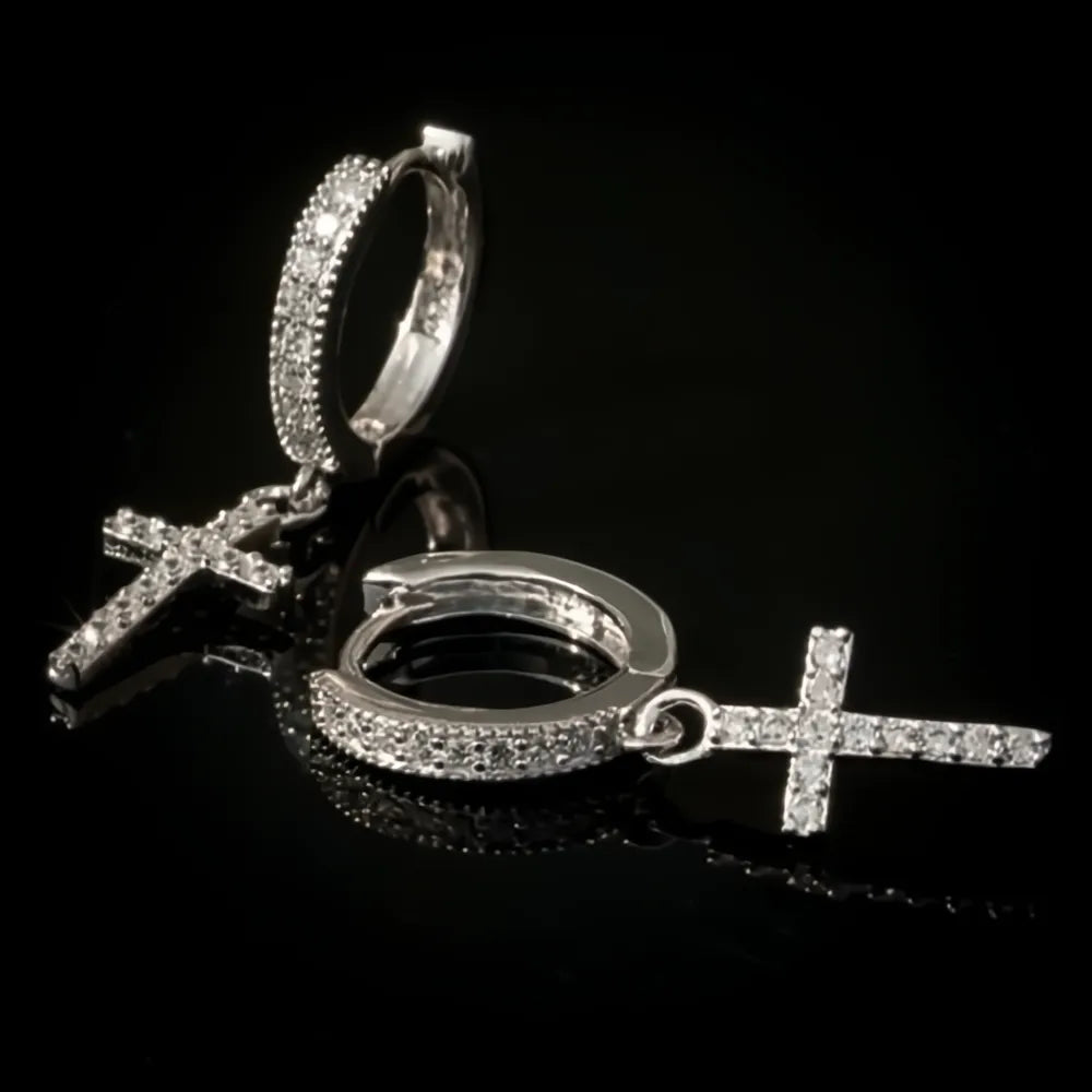 Stylish Arrow Cross Drop Earrings Unisex Cubic Zirconia Crystal Hiphop Fashion Jewelry