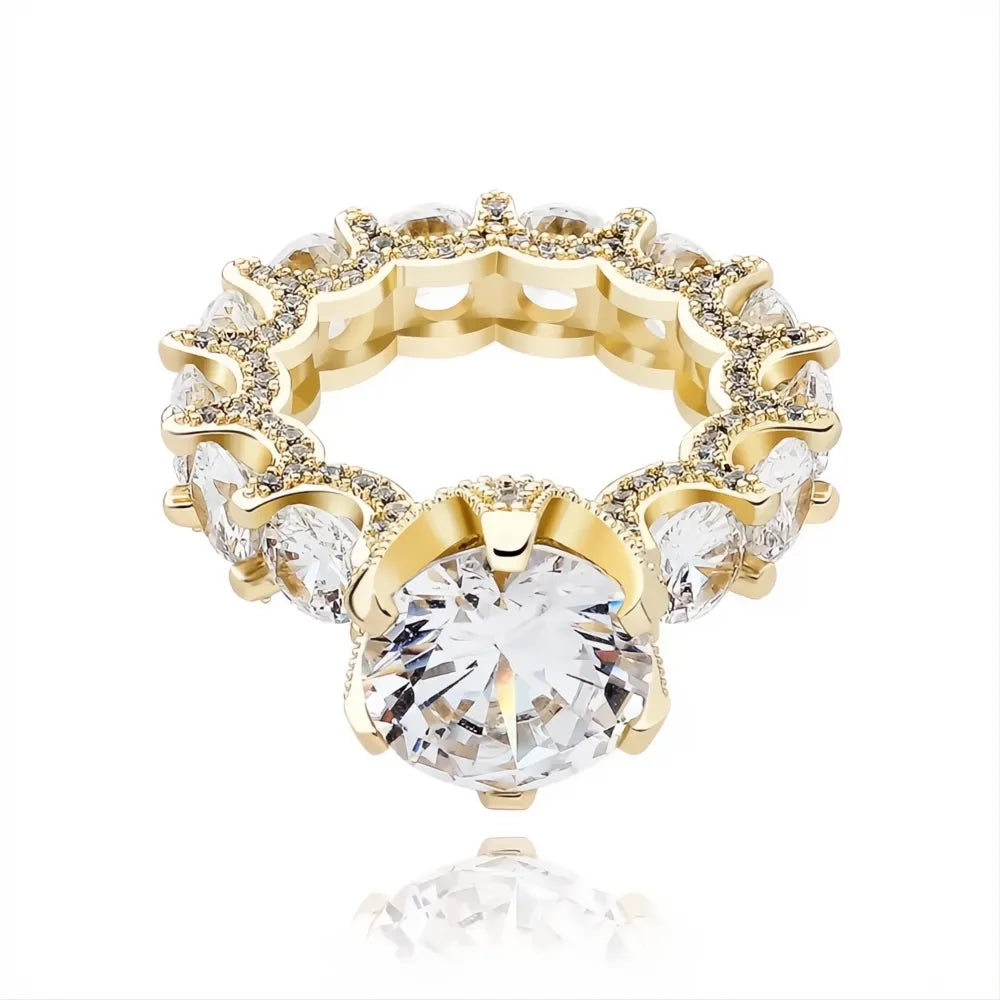 Gold Color Iced Out CZ Ring | AAA+ Zircon Fashion Gift Ring for Women