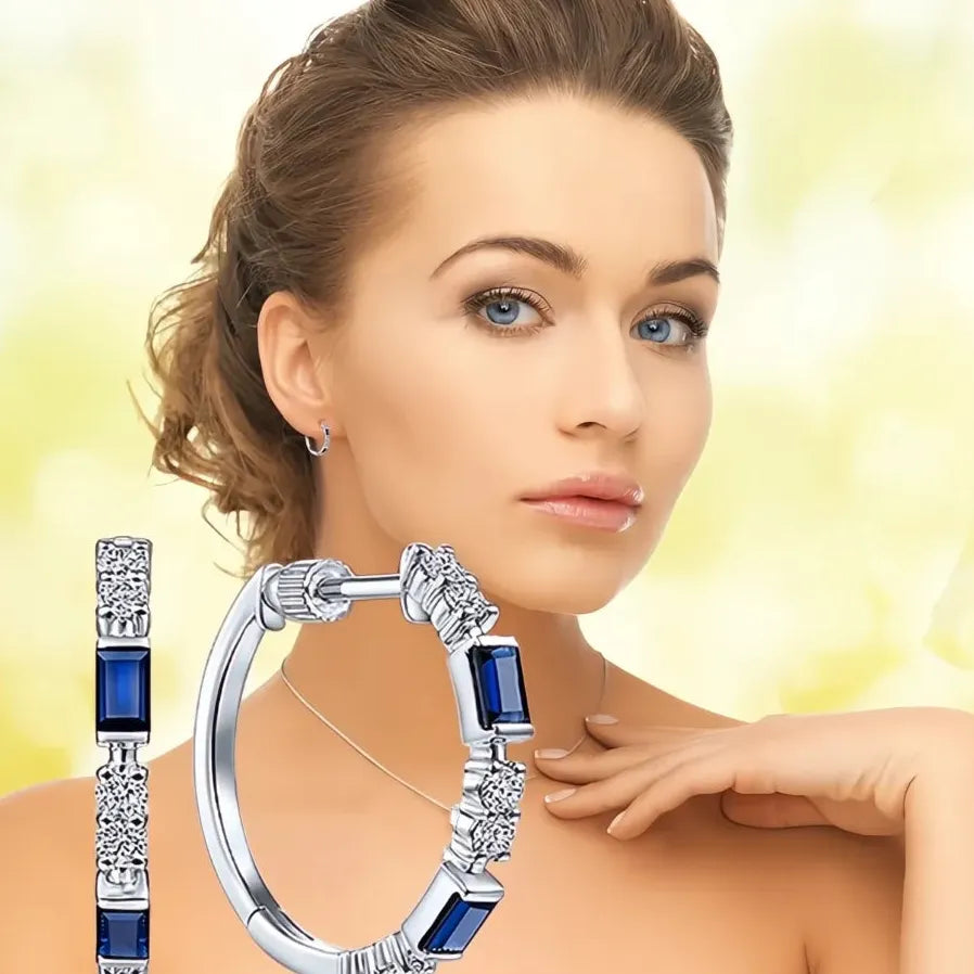 Small Round Blue Crystal Zircon Hoop Earrings for Women Jewelry Gift