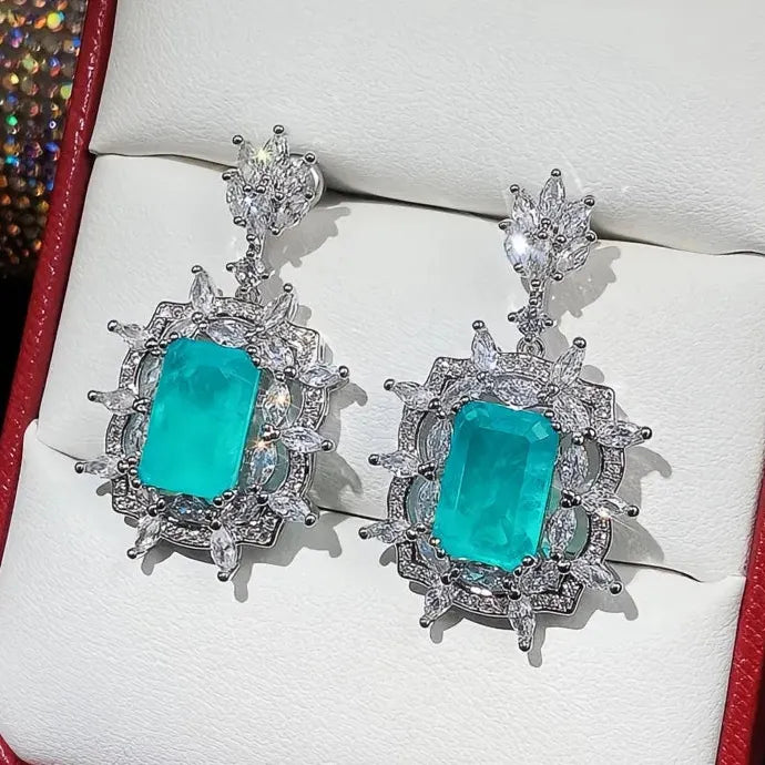Green Geometric Copper Alloy CZ Dangle Earrings Cubic Zirconia Jewelry