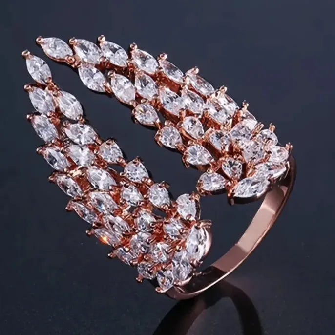 Bling Bling Wing Feather Adjustable Ring for Women Party Fashion Jewelry Cubic Zirconia Brass