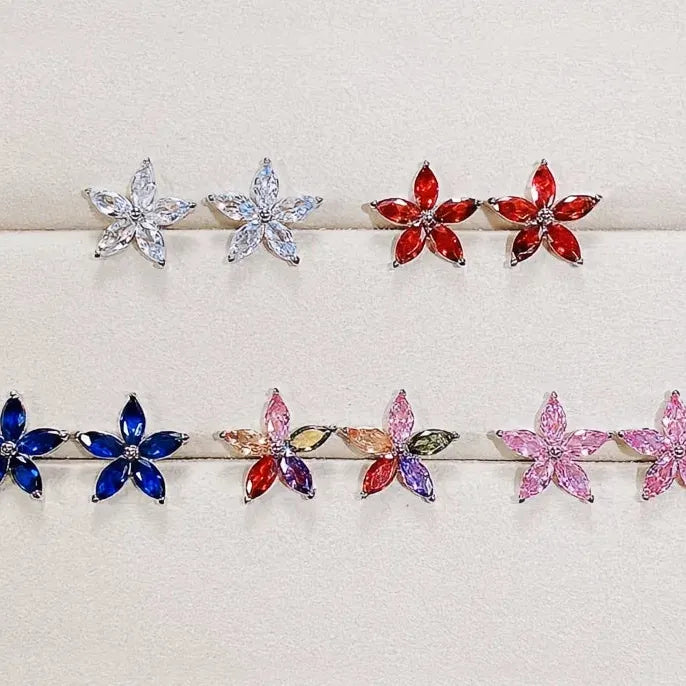 Geometric Flower Stud Earrings with Cubic Zirconia Copper Alloy Jewelry Gift Women