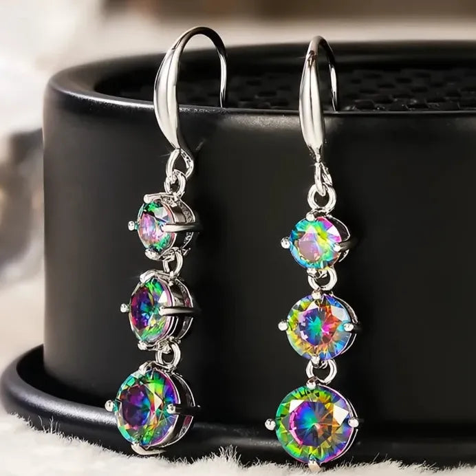 Classic Four Claw Multicolor CZ Geometric Stud Earrings for Women