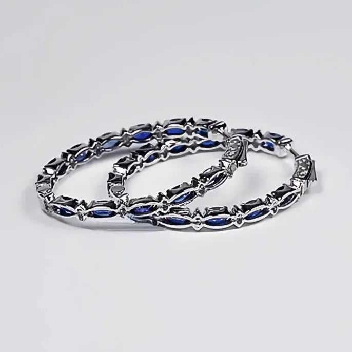 Blue Zircon Geometric Cubic Zirconia Hoop Earrings for Women Copper Alloy