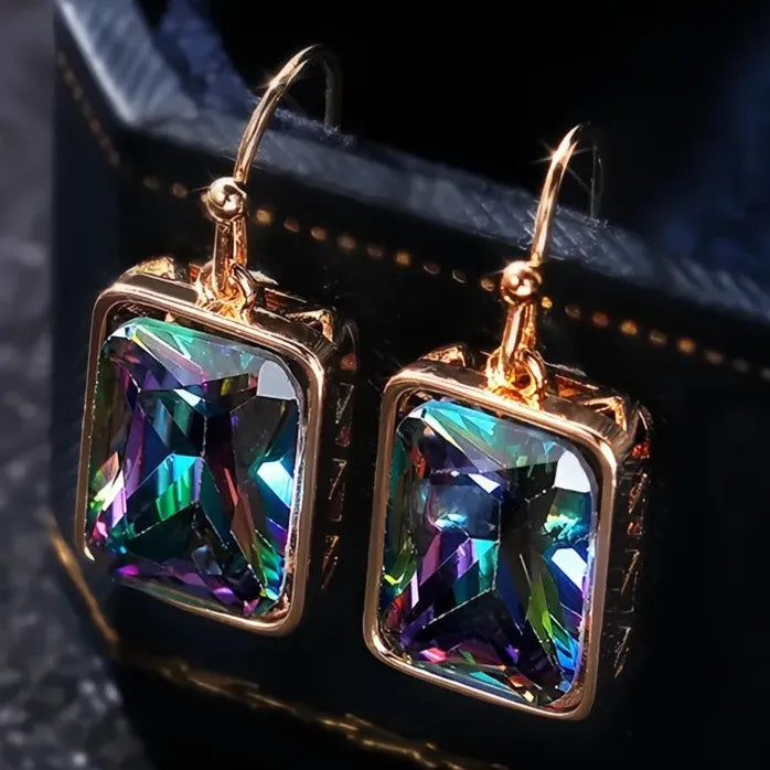 Vintage Gold Geometric Dangle Earrings with Cubic Zirconia Pendant for Women