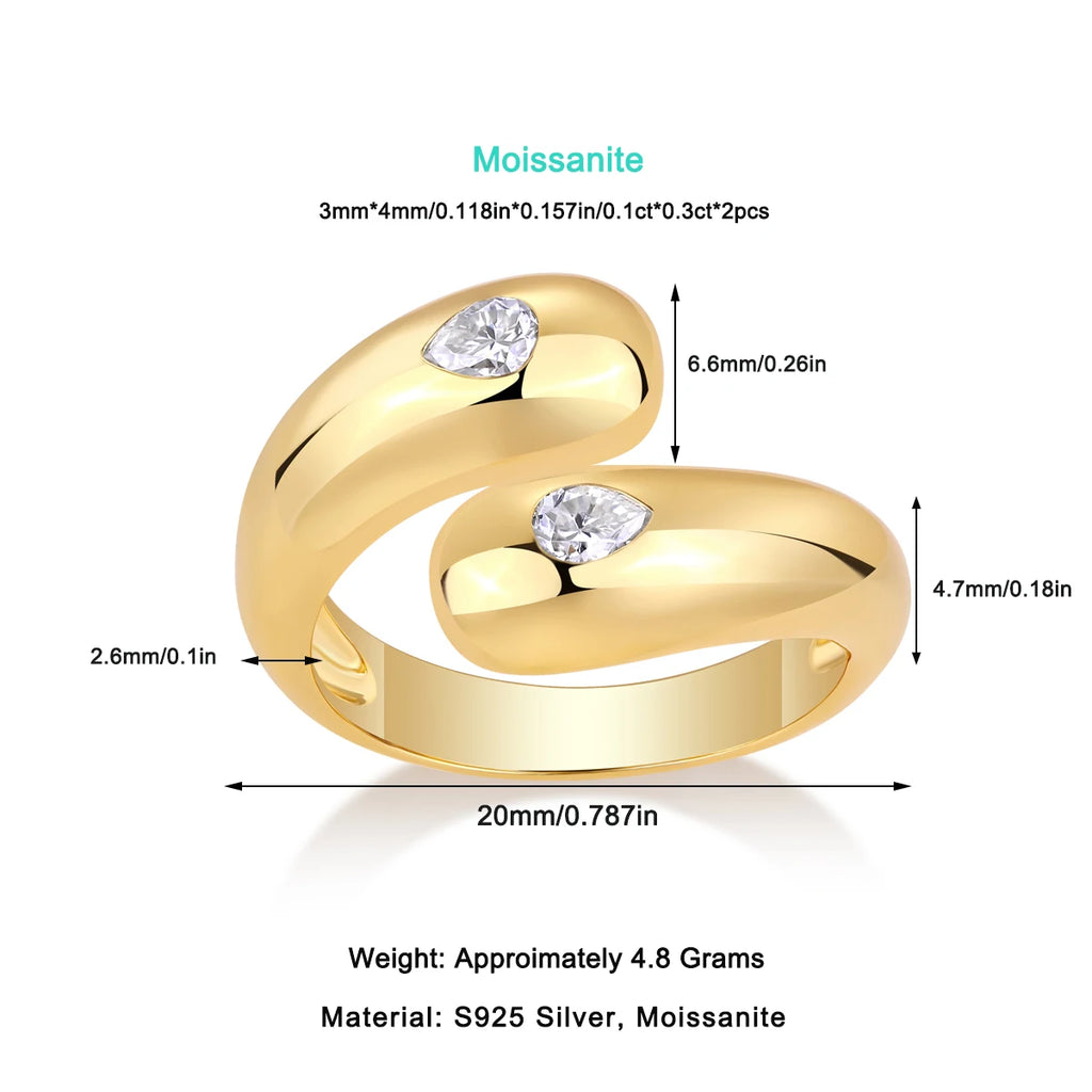 Adjustable Open Moissanite Ring S925 Silver 18K Gold Plated Double Loop Women Jewelry