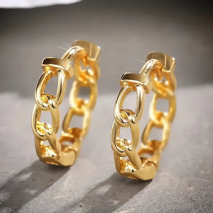 Silver Gold Chain Hoop Earrings Women Link Twist Geometric Copper Alloy Jewelry
