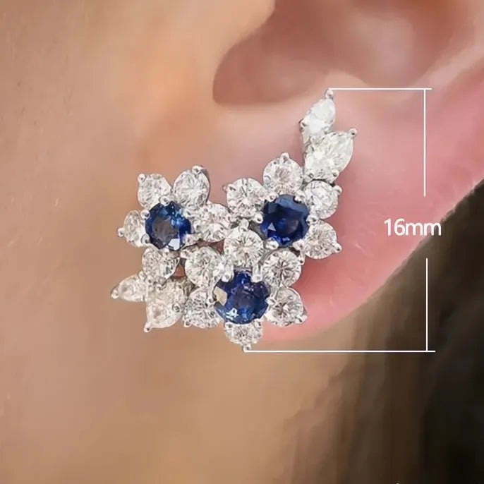 Gorgeous Women's Blue White Round Cubic Zirconia Stud Earrings Luxury Wedding Party Jewelry