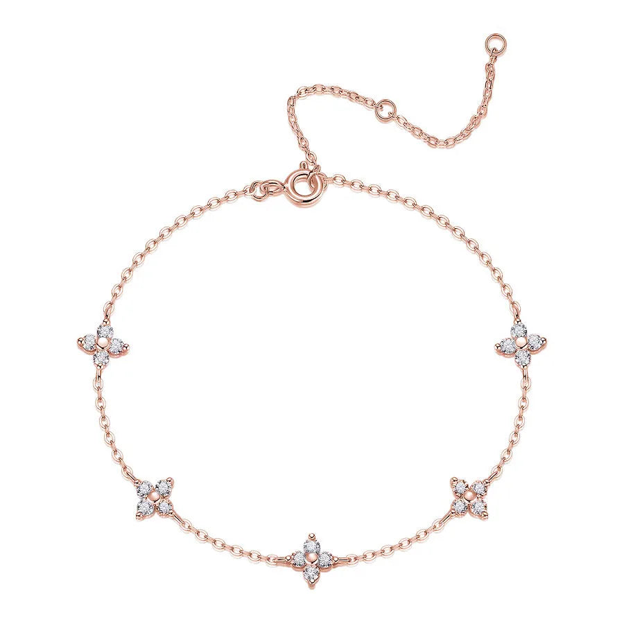 Moissanite Flower Bracelet 925 Sterling Silver 18K Gold Plated Adjustable GRA Certified Jewelry