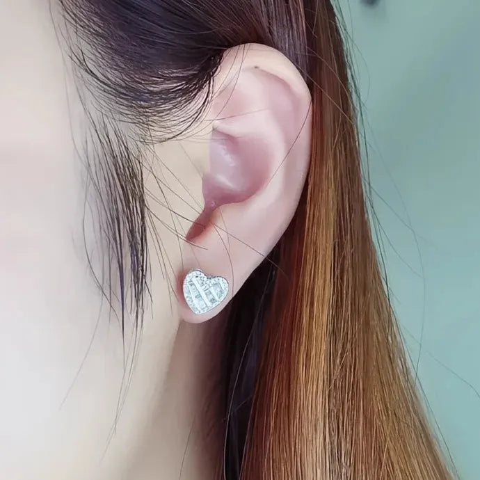 Heart Shiny CZ Stud Earrings Women Bridal Wedding Copper Jewelry Gift