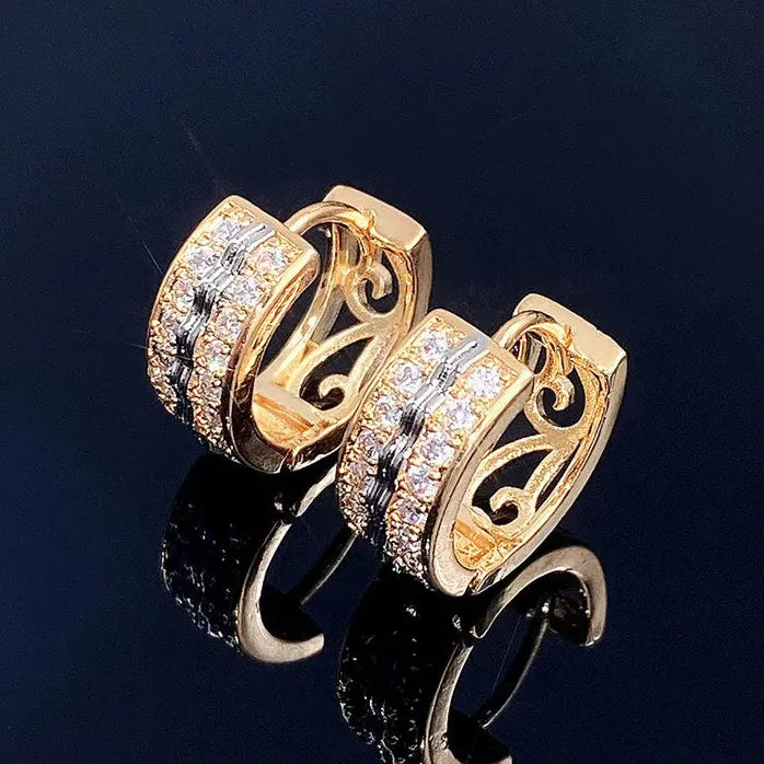 Two Tone Micro Paved CZ Geometric Hollow Hoop Earrings for Women Brass Alloy