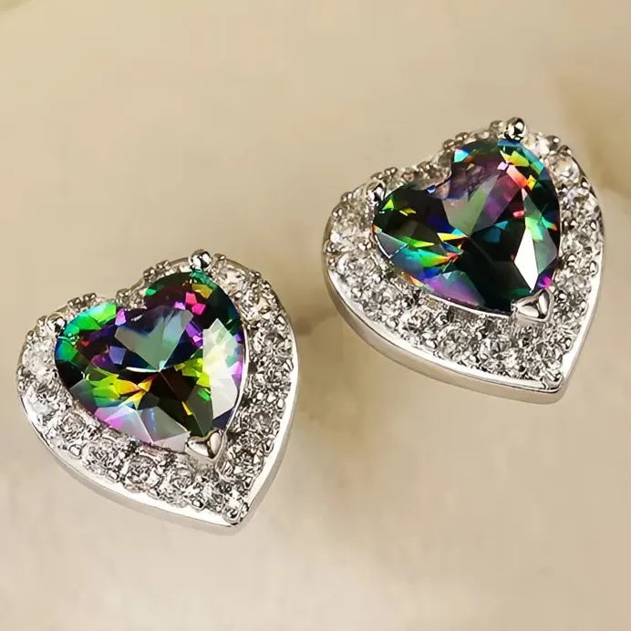 Classic Four Claw Multicolor CZ Geometric Stud Earrings for Women