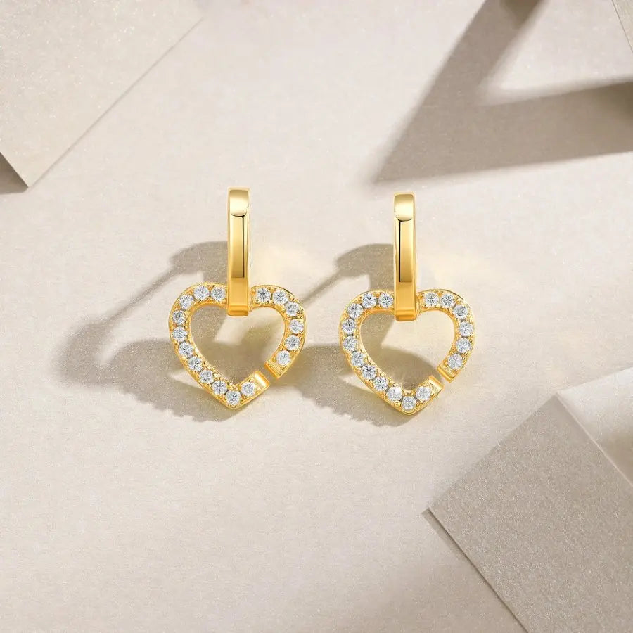 2pcs Heart Shaped Moissanite Earrings 0.578CTW 18K Gold Plated S925 Silver Jewelry