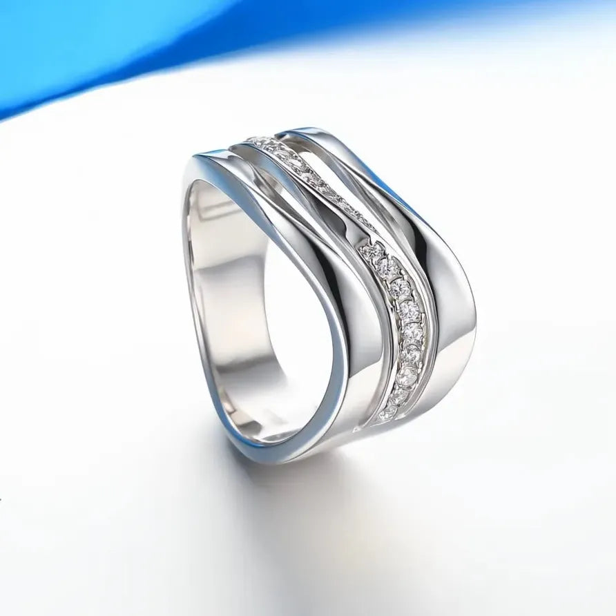 Elegant Silver Wave CZ Stone Ring for Women Party and Office Jewelry