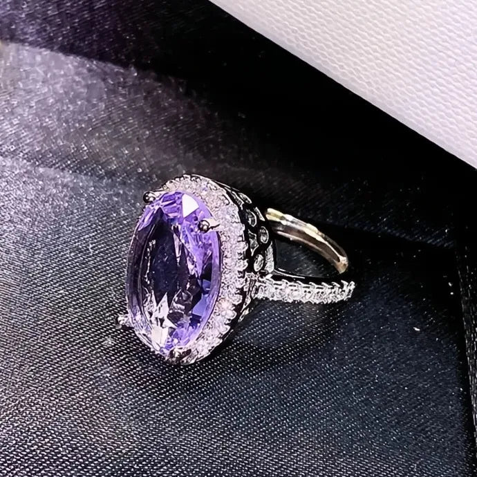 Oval Purple Cubic Zirconia Brass Wedding Ring for Women Party Jewelry
