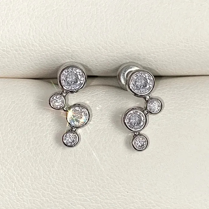 Minimalist Silver Round Cubic Zirconia Geometric Stud Earrings for Women Gift Jewelry
