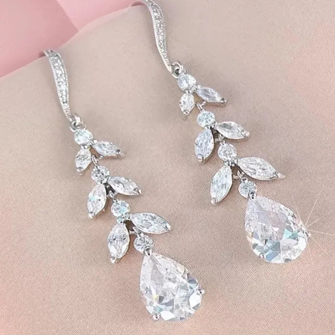 Aesthetic Bridal Dangle Earrings for Women Wedding Luxury Cubic Zirconia Copper Alloy Jewelry 2021