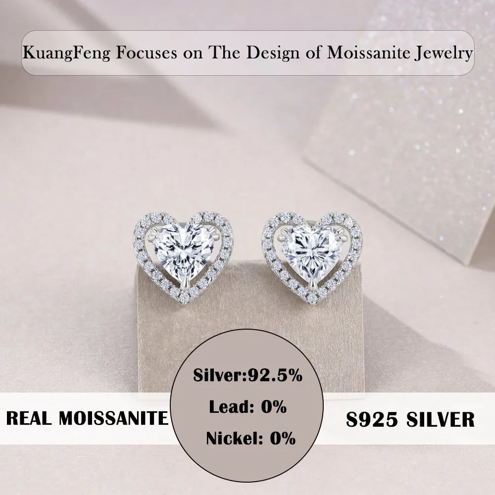 1.248CTW Heart Shaped Moissanite Stud Earrings 925 Silver Halo Gift Women