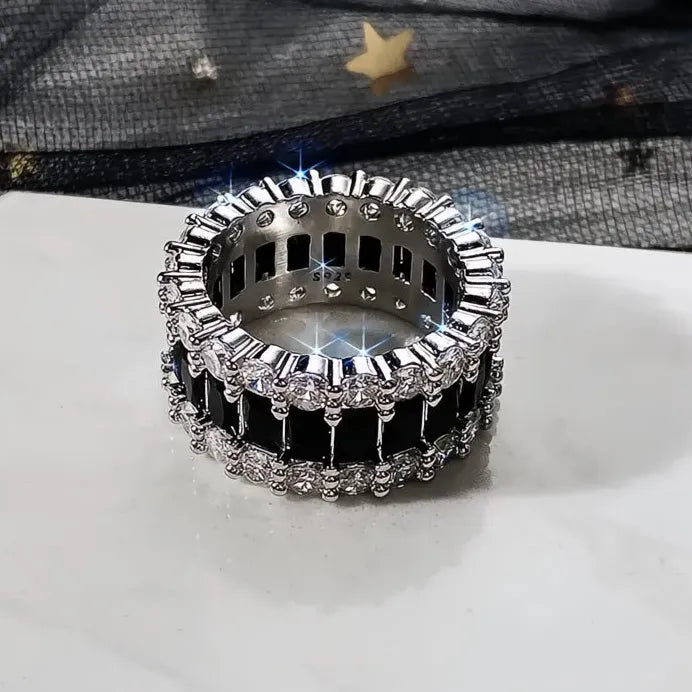 Luxury Black Geometric Promise Ring for Women with Cubic Zirconia Jewelry