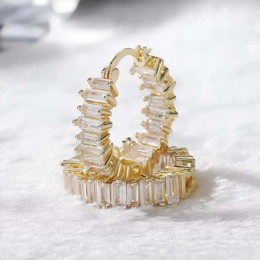 Luxury Geometric Round Hoop Earrings with Copper Alloy & Cubic Zirconia