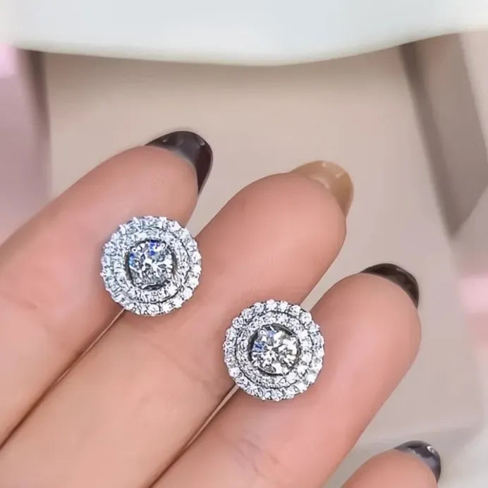 Geometric Cubic Zirconia Round Stud Earrings for Women Wedding Jewelry
