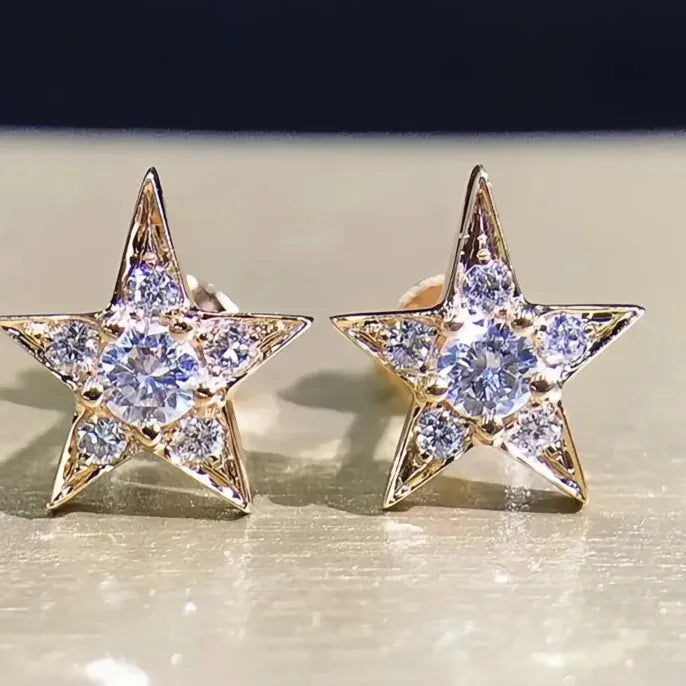Star Cubic Zirconia Stud Earrings for Women Girls Wedding Party Gift Copper Alloy