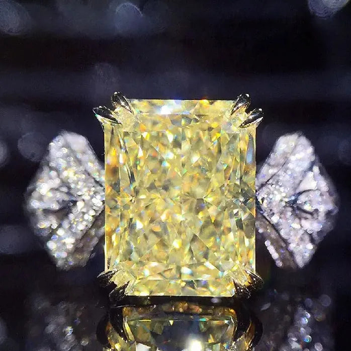 Women's Yellow Cubic Zirconia Square Stone Brass Wedding Statement Ring