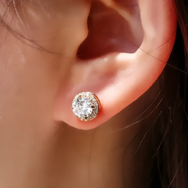 Classic Round Cubic Zirconia Prong Setting Women’s Stud Earrings 6 Colors Wedding Jewelry