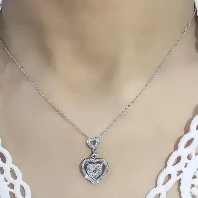 Luxury Heart Pendant Wedding Necklace with Cubic Zirconia for Women Silver Gold