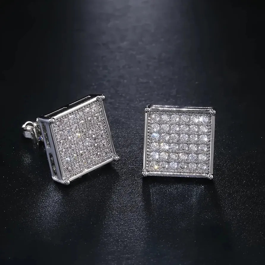 Square Women’s Stud Earrings with Micro Paved Cubic Zirconia Stones