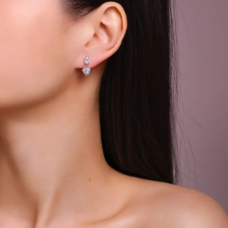 2pcs 925 Sterling Silver 3CTW Oval & Heart Moissanite Drop Earrings Women Jewelry