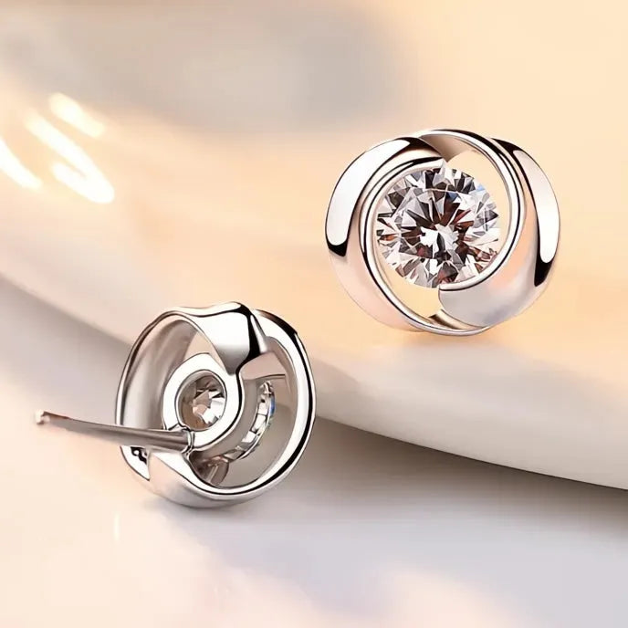 Delicate Geometric Cubic Zirconia Stud Earrings for Women Silver Color Daily Wear Jewelry