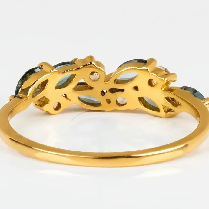 Gold Ring with Light Blue Marquise CZ Cubic Zirconia Brass Women’s Jewelry