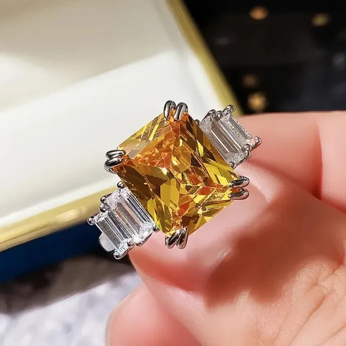Geometric Square CZ Stone Brass Wedding Rings for Women Elegant Bands