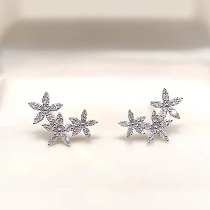 Geometric Cubic Zirconia Flower Stud Earrings for Women Party Wedding