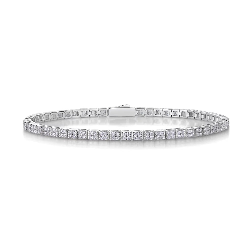 Sterling Silver 925 Tennis Chain Bracelet with Square Moissanite for Women