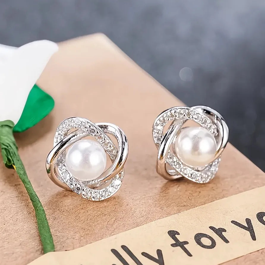 Geometric White Imitation Pearl Stud Earrings for Women Bridal Jewelry