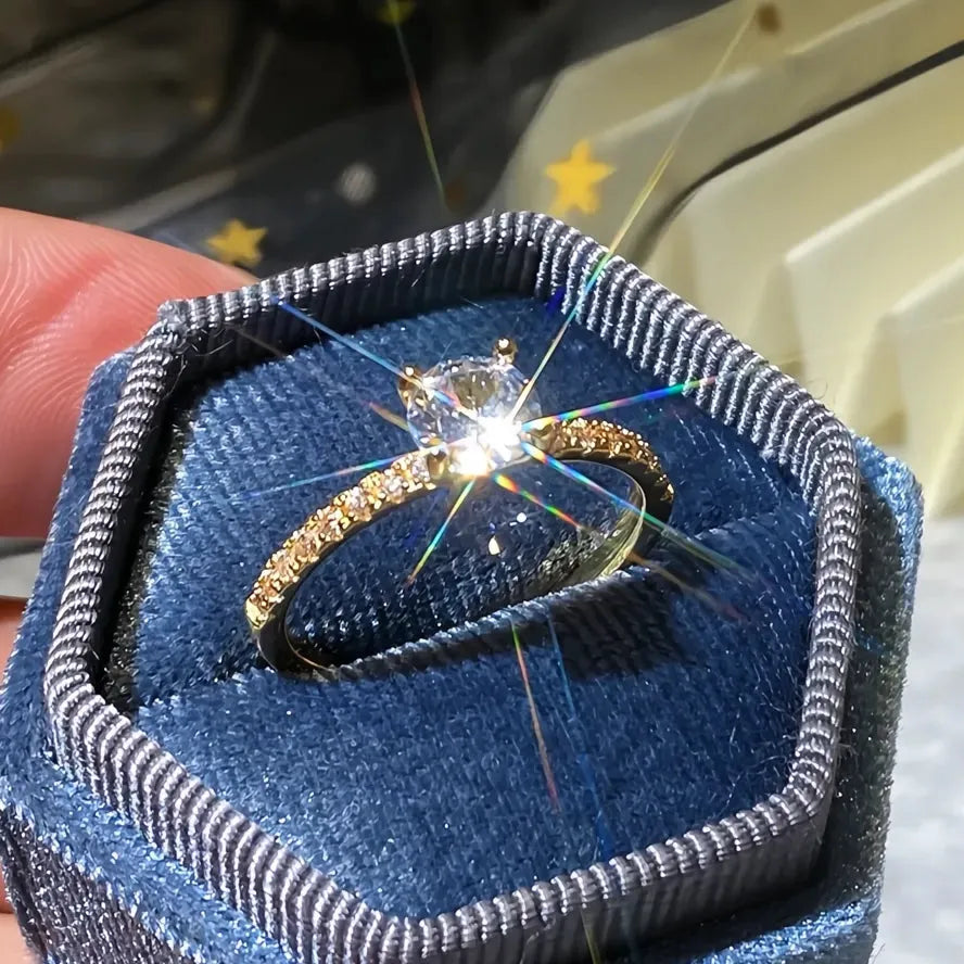 Classic 4 Claws Round Cubic Zirconia Women’s Wedding Engagement Ring Brass Bridal Jewelry 3 Colors