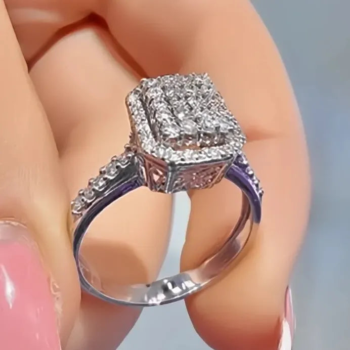 Square Geometric Cubic Zirconia Wedding Ring for Women Bling Jewelry