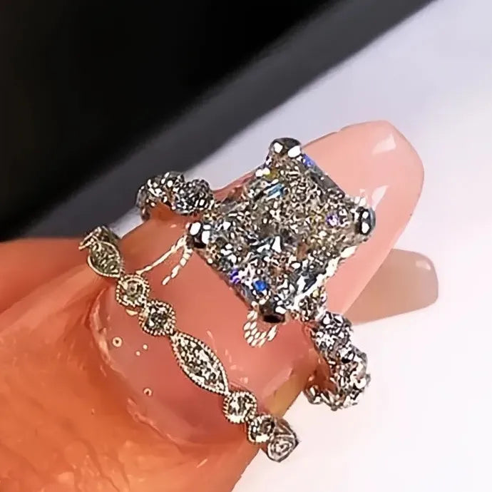 Creative Double Stackable Square Cubic Zirconia Brass Wedding Rings 2021