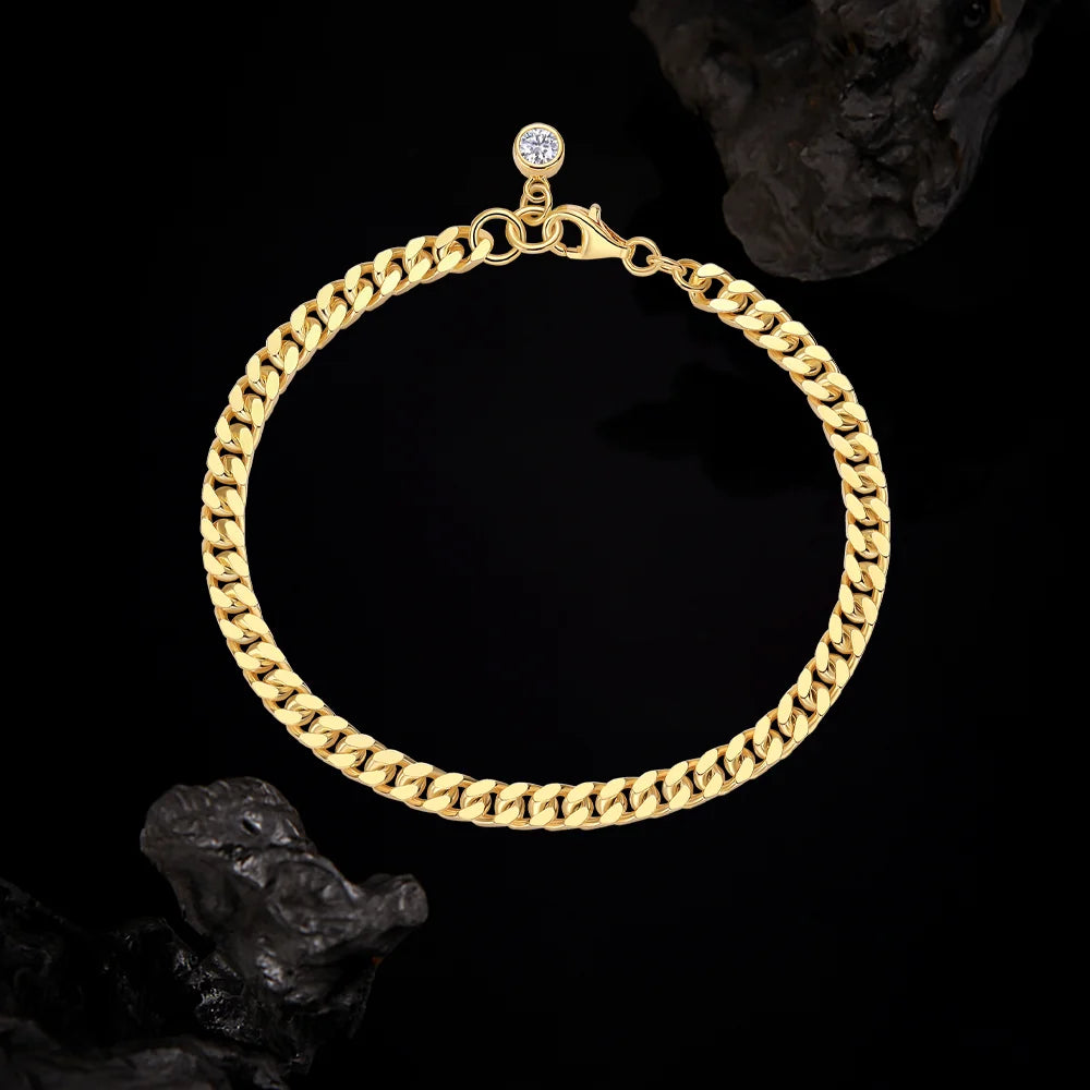 0.3ct Moissanite Cuban Chain Bracelet S925 Silver 18K Gold Plated Men Hip Hop Jewelry