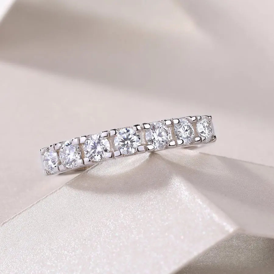 S925 Sterling Silver 0.7CT Moissanite Half Eternity Wedding Anniversary Ring Women